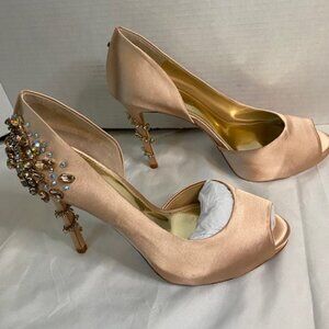 Antonio Melani Woman's Peep Toe Satin Pumps w Rhinestone Sz 8M in Blush Pink